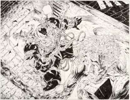 Capullo, Greg - Greg Capullo, Todd McFarlane, and Danny Miki Spawn #56 Double Splash Page 20-21 Original Art (Image, 1996)....