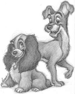 Joan Vizcarra | Lady and the Tramp, A Timeless Love - Original Drawing - Joan Vizcarra - Pencil Art - Original Artwork | Catawiki
