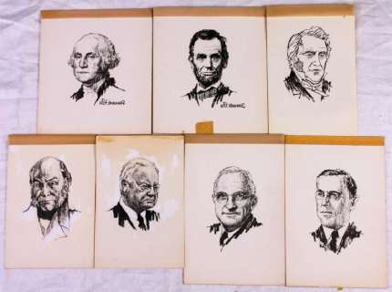 Original Presidential Portraits by Milt Hammer (7) | Goldfinch Auctions