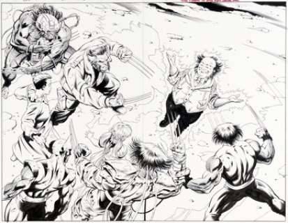 Paul Pelletier and Rick Magyar - Exiles #85 Double Splash Pages 3 and 4 Original Art (Marvel, 2006).
