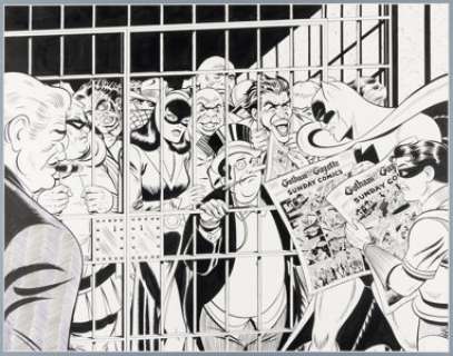 Peter Poplaski Batman: The Sunday Classics 1943-1946 Trade Paperback Wraparound Cover Original Art (DC, 1991).