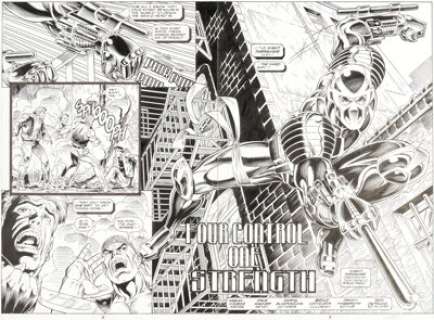 Dave Hoover Night Thrasher: Four Control #1 Double Page Spread 2-3 Original Art (Marvel, 1992).