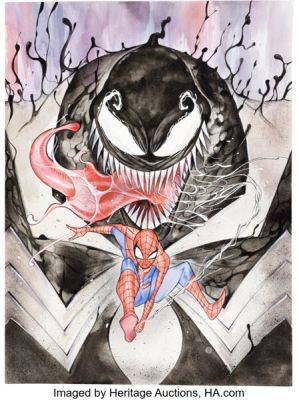 Peach Momoko Spider-Man & Venom: Double Trouble #2 Variant Cover Original Art (Marvel, 2020).