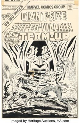 Ron Wilson, Frank Giacoia, and John Romita Sr. Super-Villain Team-Up #1 Cover Original Art (Marvel, 1975).