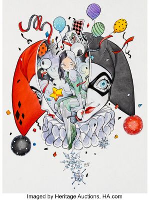 Peach Momoko Marvel / DC: Deadpool / Batman #1 Harley Quinn and Luna Snow Variant Cover Original Art (Marvel/DC, 2025). | Heritage
