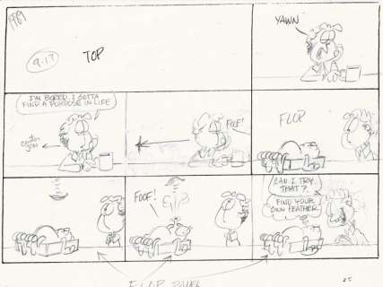Jim Davis | Garfield - Original ’Sunday’ comic Art - Preliminary gag + notes - (1989) | Catawiki