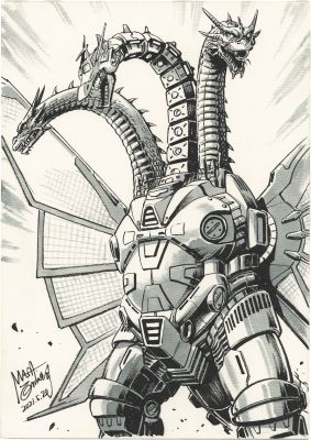 Shinji Nishikawa Hand-Drawn Illustration "Mecha-King Ghidorah" | Mandarake (Big Web)