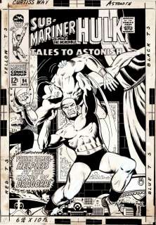 Dan Adkins - tales to astonish # 94 large art cover! (sub-mariner battles dragorr! ) 1967