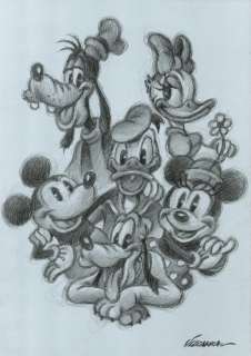 Joan Vizcarra - Disney Friends - Mickey, Minnie, Donald, Daisy, Goofy & Pluto - Original Drawing - Pencil Art | Catawiki