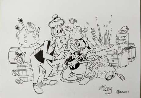 Cabella Sergio - 1 Original drawing - Topolino - Archimede e Paperino - 2024 | Catawiki