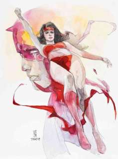 Alex Maleev - Elektra & Daredevil - Original Watercolor Painting - Hand Signed (2009) | Catawiki