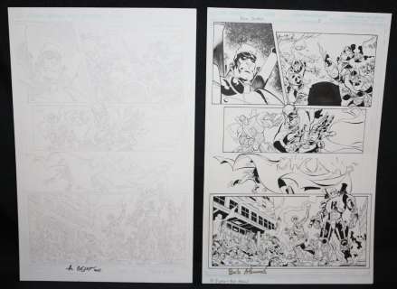 Al Bigley, Bob Almond | Blue Jacket P.5 - Mecha Man Victorious - Set of 2: Pencil And Blue Line Ink Art Only Pages - Signed | Anthony’s Comic Book Art