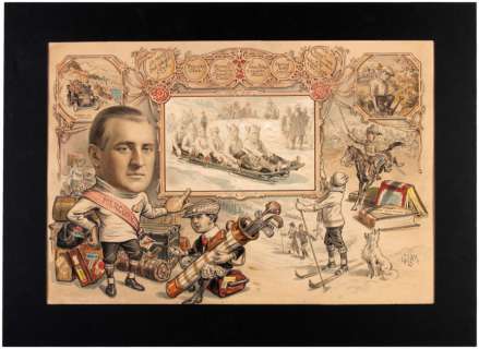 SPORTS THEME FULL COLOR ORIGINAL ART BY EARLY POLITICAL CARTOONIST VICTOR GILLAM. | Hake’s