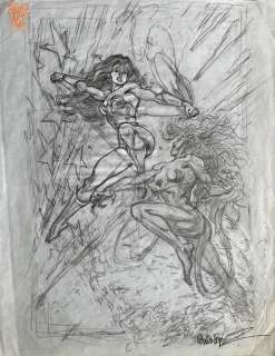 Josã© Luis Garcã­a-Lã³Pez - Wonder Woman Vs Cheetah Lithograph Prelim
