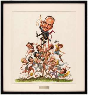 JACK DAVIS FRAMED "CHASING HOWARD HUGHES" ORIGINAL ART WITH 12 FEMALE STARS. | Hake’s