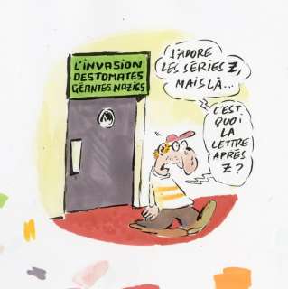 Vuillemin, Philippe - 1 Original drawing + original colour - Cinéma - Série Z - L’invasion des tomates géantes Nazies | Catawiki