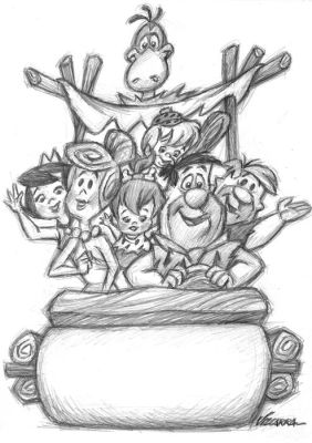 Joan Vizcarra - 1 Crayon original - The Flintstones Family Road Trip – Hand Signed | Catawiki