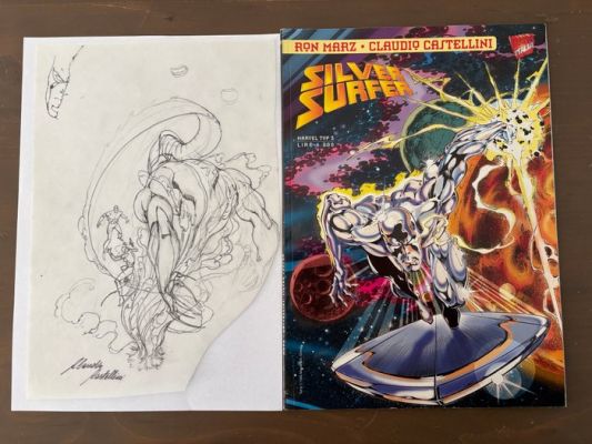 Claudio Castellini - 1 Original preliminary drawing - The Silver Surfer - Il buio oltre le stelle - 1995 | Catawiki