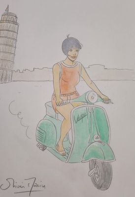 Olivier Marin - 1 Colour pencil drawing - Les enquêtes auto de Margot