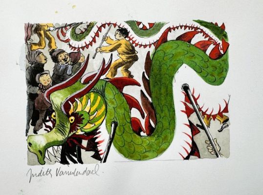 Vanistendael, Judith - 1 Original colour drawing - Ik ga naar China en ik neem mee... - Year of the Dragon - 2007 | Catawiki