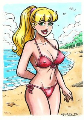 Joan C. Marco | Original drawing: beach girl – Marco | Origin Of Comics