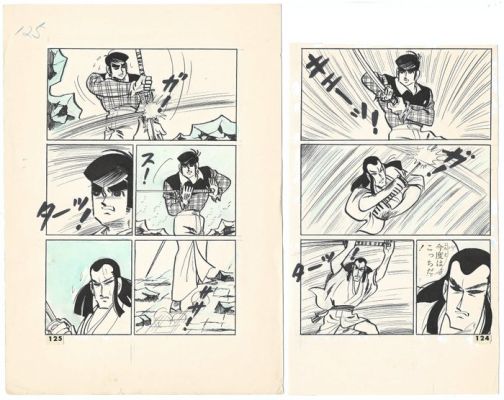 Asahioka, Mitsushi - 2 Original page - Wataridori Series - Wandering Gunman [gekiga] - 1962 | Catawiki
