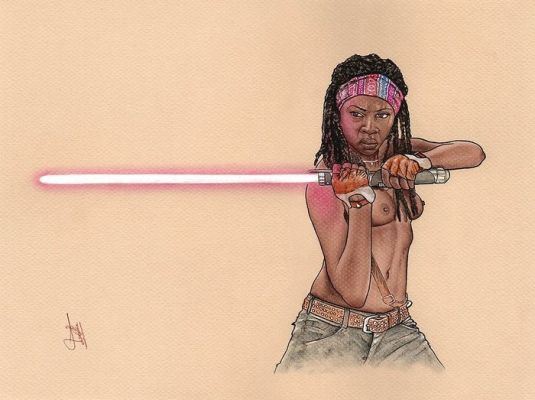 Daniel Cayuela - 1 Original drawing - The Walking Dead - Michonne ( Jedi Version ) - 2026 | Catawiki