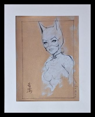 Emma Wildfang - 1 Original colour drawing - Catwoman "Golden Cat" - Series " Gilded Fragments " - 2025 | Catawiki