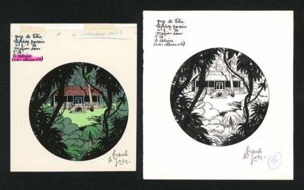 Frank Le Gall | Illustration originale pour la page de titre de l’album accompagnée de sa mise en couleurs - La Maison dans l’Île - Théodore Poussin | Daniel Maghen