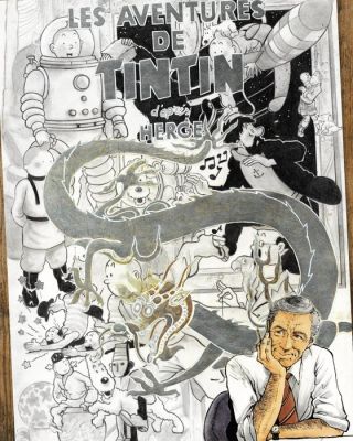 Raul Goodman - Hommage à Tintin et Hergé - Hand Signed Original Mixed Media Artwork | Catawiki