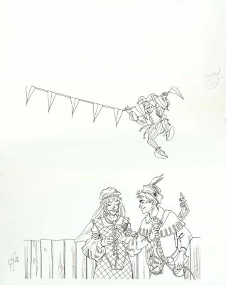 Joan Mundet | Original art – Damsel and announcer – Mundet | Origin Of Comics
