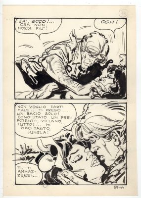 Stelio Fenzo | Tavola originale per Jungla 57 ‘Un feretro per Jungla’. Formato 17,5 x 24,5 cm. Anno di esecuzione 1971. Pag. 44. | Art e Fumetto