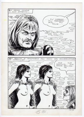 Milo Manara | Tavola originale per Jolanda De Almaviva 16. Cm. 25 x 35. Anno di esecuzione 1972. Pag. 68. | Art e Fumetto