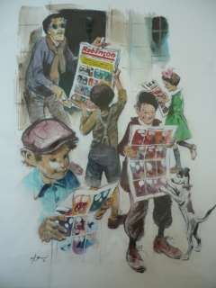 Follet, René | Original illustration in colour  - The blind newsvendor  - (2011) | Catawiki
