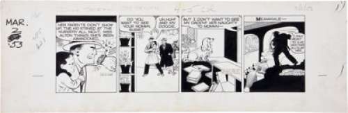 Chester Gould Dick Tracy Daily Comic Strip Original Art dated 3-2-53 (Chicago Tribune, 1953). Tracy carries - | Heritage