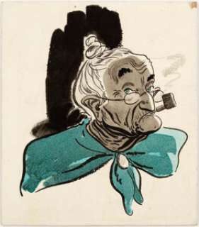 Earl Oliver Hurst - Old Woman with Pipe Illustration Original Art (undated). Noted as a "Pretty Girl" -