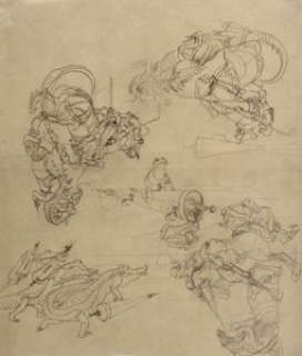 Heinrich Kley "Feuerloescher gegen Ungeheuer [Fire Extinguishers against Monsters]" Illustration Original Art (c. 1920-40s).... | Heritage