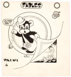 Al Fago Frisky Fables Vol. 1 #1 Cover Original Art (Premium Group, 1944) The adorable Neddy Bear debuts on this - | Heritage