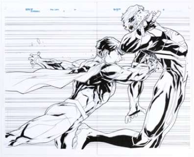 R. B. Silva and Rob Lean Superboy #0 Double Splash Page 17-18 Original Art (DC, 2012). It‘s Superboy vs. Superboy -