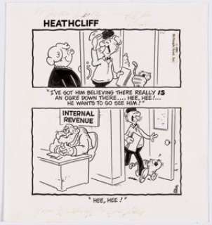 George Gately - Heathcliff Daily Comic Strip Original Art dated 4-15-81 (McNaught Syndicate, 1981).