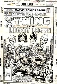 Frank Giacoia, Jack Kirby, John Romita Sr. - Marvel Two-in-One #20 Cover (Thing Battling Skyshark, Master Man U-Man! Liberty Legion: the Patriot, Blue Diamond, Miss America, & the Whizzer!) 1976