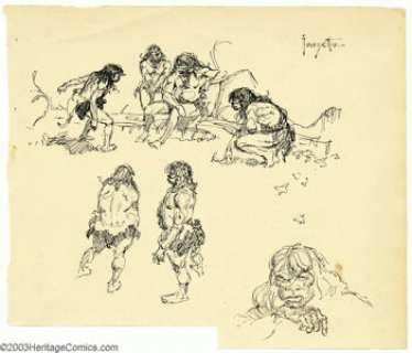 Frank Frazetta - Original Illustration, Caveman Summit (undated). These cavemen seem to be gathering for an - | Heritage