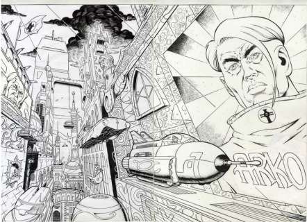 Malgrain,Chris - Lot 193 - Arko Superbe grande illustration Ã  l‘encre de chine et collages partiels de copies…