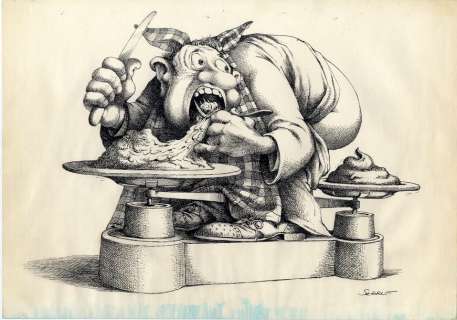 Serre, Michel | Mangez équilibré ! Illustration originale Ã  l’encre de chine, signée en bas Ã  droite… | Cornette de St Cyr