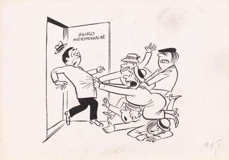 Gwidon Miklaszewski (1912 - 1999) | Gwidon Miklaszewski | "To mój! Ja go pierwsza zobaczyłam! A ja go pierwsza złapałam! Odczep się pani! On jest dla mnie!" | Desa Unicum