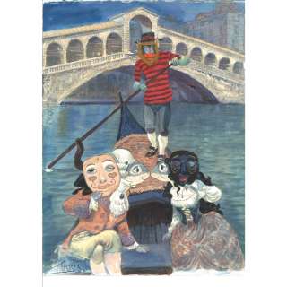 Smudja (Né En 1956). | Mausart. T2, Mausart à Venise. Dessin couleur. Technique mixte. Crayon et peinture. Dimensions : 42 x 30 cm. Signé. | HVMC