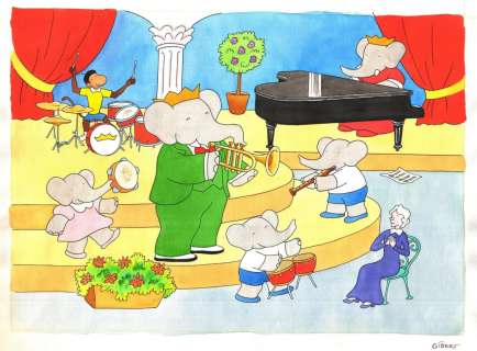 GIBERT Jean-Claude - Illustration originale de BABAR- L‘orchestre de Babar