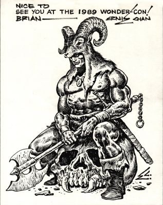 Ernie Chan | Conan Sitting on Giant Skull Wearing a Ram Pelt Pinup (1989) | Romitaman