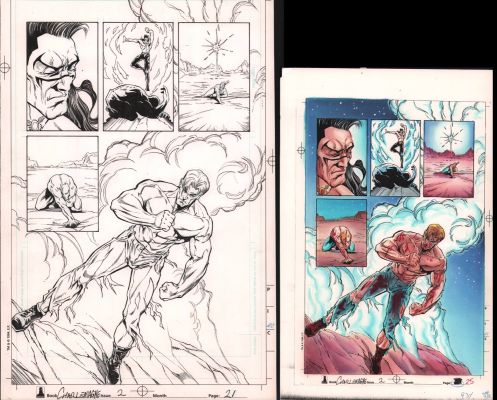 Adam Pollina, Mike Witherby, Oclair Albert | Charlemagne #2 P.21 B&W & Color Guide 2Pc - Defiant Comics - 1994 | Anthony’s Comic Book Art