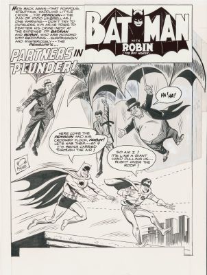 Mortimer, Win & Joe Giella - Batman #169 Large Pg 1, First New Look Penguin Partial Splash 1965 | Cool Lines Art